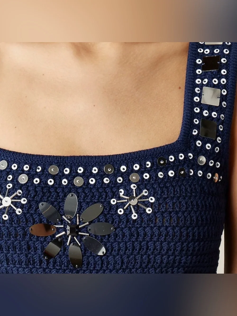 J. Crew Navy sweater tank with hand Embellishe- mirrored